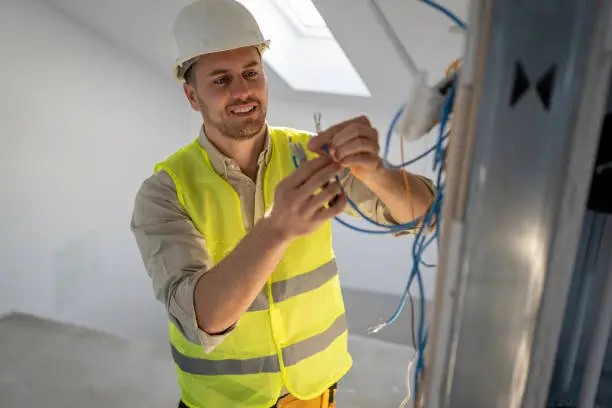 Professional electrician at work